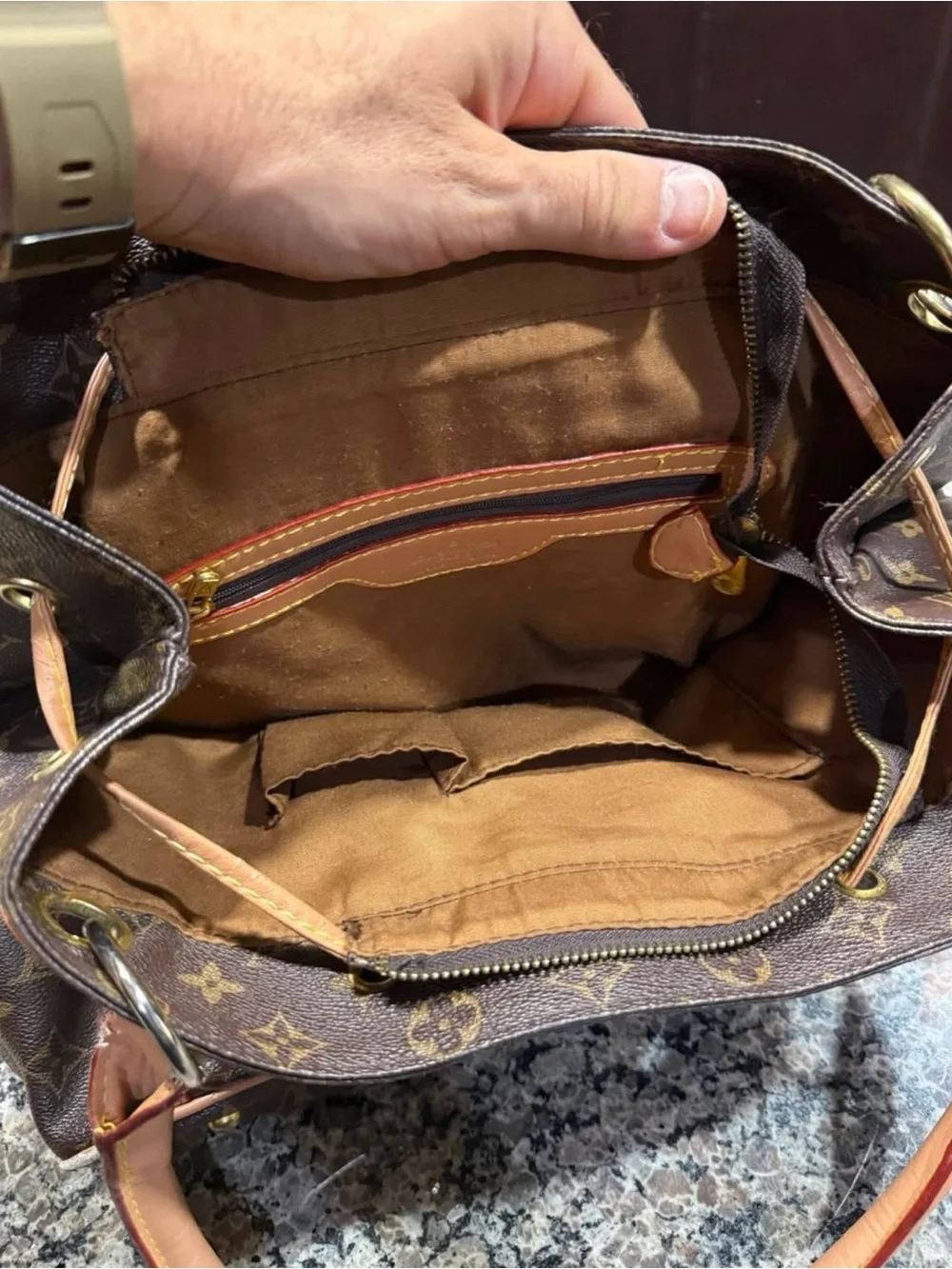 Louis Vuitton Monogram Canvas Shoulder Bag with Tan Trim